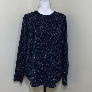 J.Crew Polka Dot Long Sleeve Blouse Small Black White Career Casual Top